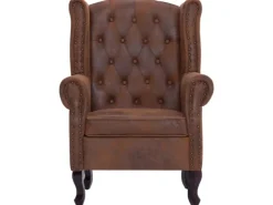 vidaXL Chesterfield-Sessel und Fußhocker Braun Wildleder-Optik
