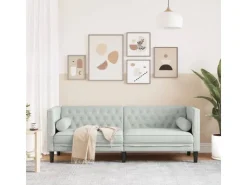 vidaXL Chesterfield-Sofa mit Nackenrollen 3-Sitzer Hellgrau Samt 2157821
