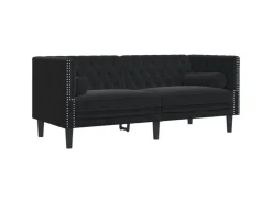 vidaXL Chesterfield-Sofa mit Nackenrollen 2-Sitzer Schwarz Samt 2144771
