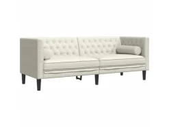 vidaXL Chesterfield-Sofa mit Nackenrollen 3-Sitzer Creme Samt 2157823