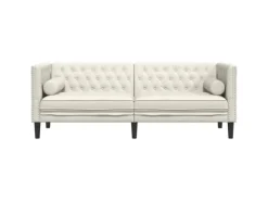 vidaXL Chesterfield-Sofa mit Nackenrollen 3-Sitzer Creme Samt 2157823