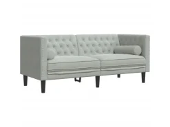 vidaXL Chesterfield-Sofa mit Nackenrollen 2-Sitzer Hellgrau Samt 2144770