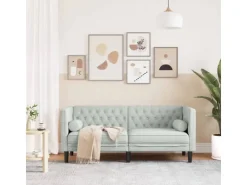 vidaXL Chesterfield-Sofa mit Nackenrollen 2-Sitzer Hellgrau Samt 2144770