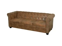 vidaXL Chesterfield-Sofa 3-Sitzer Kunstleder Braun* Sofas