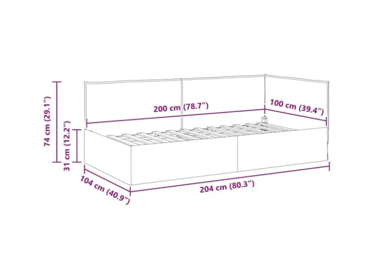 vidaXL Eckbettgestell mit Kopfteil 100 x 200 cm Stoff 42016476