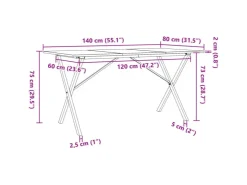 vidaXL Esstisch X-Gestell 140x80x75 cm Massivholz Kiefer und Gusseisen