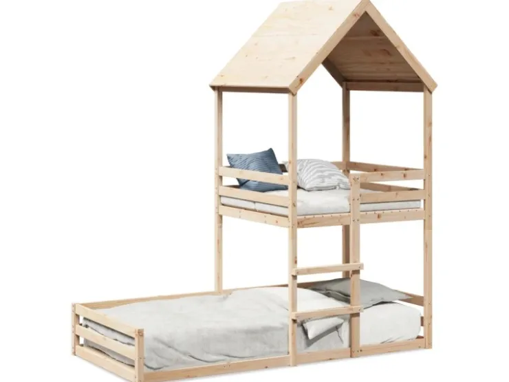 vidaXL Etagenbett mit Dach 80x200 cm Massivholz Kiefer2012220* Betten|Leitern