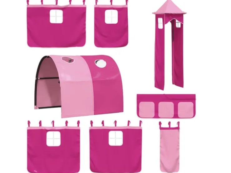 vidaXL Etagenbett mit Rutsche und Gardinen Rosa 80x200 cm2101526