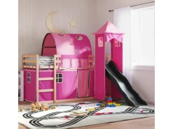 vidaXL Etagenbett mit Rutsche und Gardinen Rosa 80x200 cm2101526