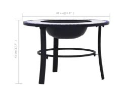 vidaXl Feuerstelle Mosaik Keramik Blau und Weiß 68 cm