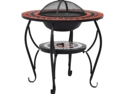 vidaXL Feuertisch Mosaik Keramik Terracotta und Weiß 68 cm