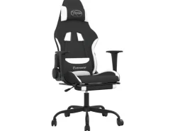 vidaXL Gaming-Stuhl mit Fußstütze Schwarz und Weiß Stoff Modell 1
