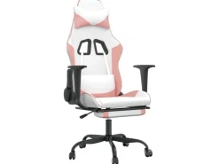 vidaXL Gaming-Stuhl mit Fußstütze Weiß und Rosa Kunstleder Modell 2* Stühle
