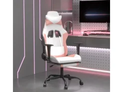 vidaXL Gaming-Stuhl mit Fußstütze Weiß und Rosa Kunstleder Modell 2* Stühle