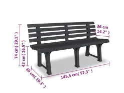 vidaXL Gartenbank 145,5 cm Kunststoff Anthrazit* Sitzbänke