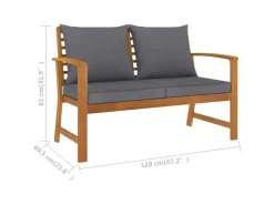 vidaXL Gartenbank 120 cm mit Dunkelgrauen Kissen Massivholz Akazie* Kissen