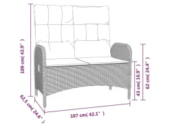 vidaXL Gartenbank mit Liegefunktion & Kissen 107cm Poly Rattan Schwarz* Kissen