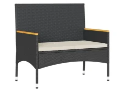 vidaXL Gartenbank 2-Sitzer mit Kissen und Tisch Schwarz Poly Rattan* Sitzbänke