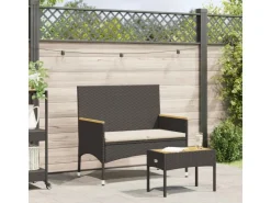 vidaXL Gartenbank 2-Sitzer mit Kissen und Tisch Schwarz Poly Rattan* Sitzbänke