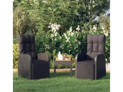 vidaXL Gartensessel mit Kissen 2 Stk. Verstellbar Schwarz Poly Rattan Stahl* Kissen