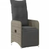 vidaXL Gartensessel Stahl Verstellbar mit Kissen Grau Poly Rattan