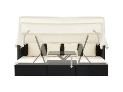 vidaXL Garten-Sonneninsel mit Dach Schwarz Poly Rattan