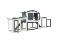 vidaXL Großer Kaninchenstall Grau und Weiß 204x45x85 cm Holz