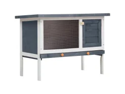 vidaXL Kaninchenstall 1 Ebene Grau Holz* Kleintierbedarf