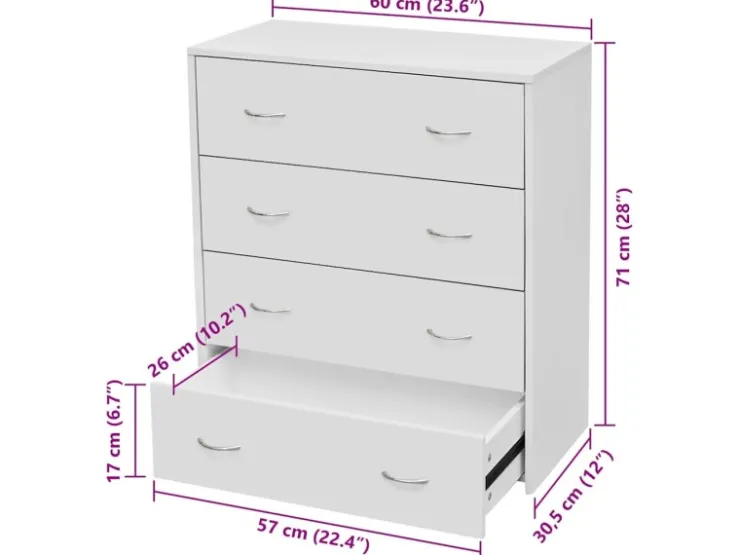 vidaXL Kommode mit 4 Schubladen 60x30,5x71 cm 242545* Kommode