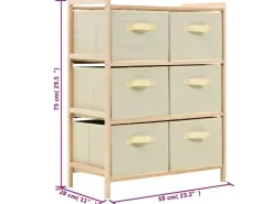 vidaXL Korb-Kommode mit 6 Stoffkörben Zedernholz Beige