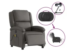 vidaXL Massagesessel Elektrisch Grau Echtleder* Sessel