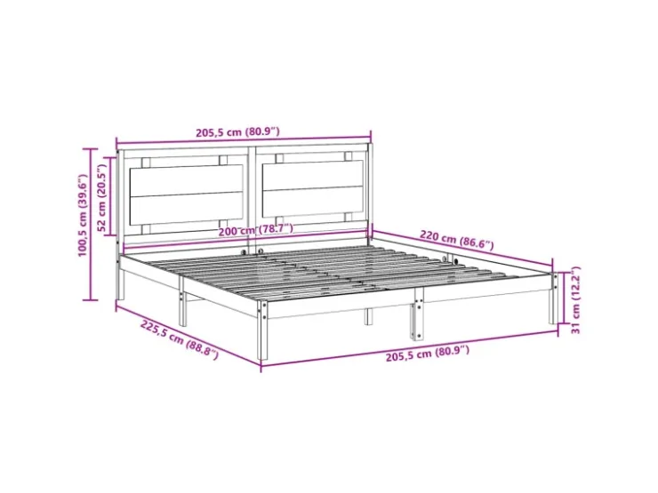 vidaXL Massivholzbett Extra Lang ohne Matratze 200x220 cm 3309207* Betten