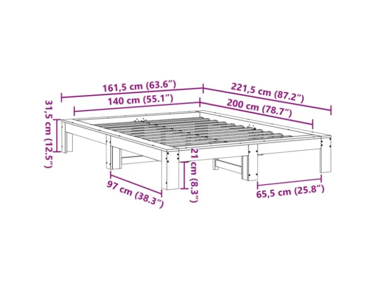 vidaXL Massivholzbett ohne Matratze 140x200 cm Kiefernholz 3308738