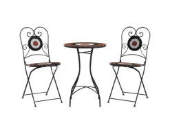 vidaXL Mosaik-Bistro-Set Terrakottarot und Weiß Eisen und Keramik 3216355* Mosaik
