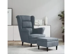 vidaXL Ohrensessel mit Hocker Dunkelgrau Samt* Sessel
