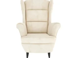 vidaXL Ohrensessel mit Hocker Creme Samt