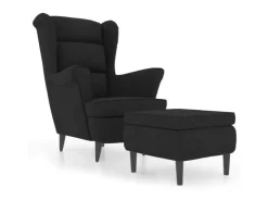 vidaXL Ohrensessel mit Hocker Schwarz Samt