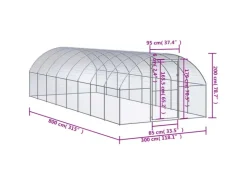 vidaXL Outdoor-Hühnerstall 3x8x2 m Verzinkter Stahl Modell 1