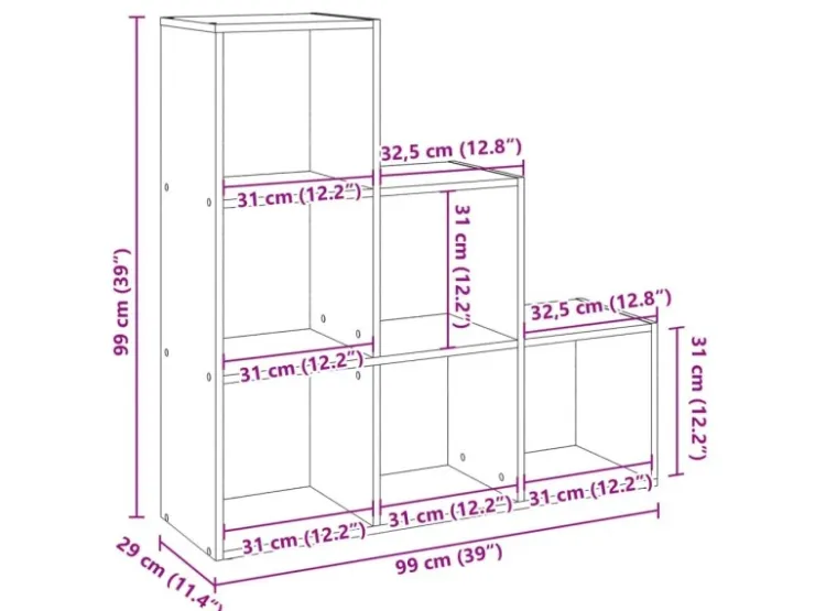 vidaXL Raumteiler-Bücherregal 3 Etagen Artisan-Eiche 99x29x99 cm 857966* Bücherregale