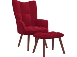 vidaXL Relaxsessel mit Hocker Weißrot Samt Modell 6