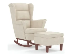 vidaXL Schaukelsessel und Hocker mit Holzbeinen Creme Samt