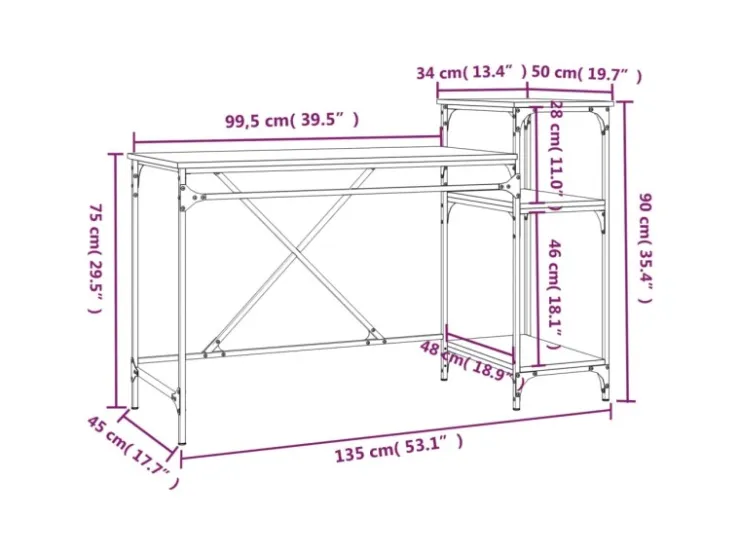 vidaXL Schreibtisch mit Regal Grau Sonoma 135x50x90 cm Holzwerkstoff 826712* Weitere Regale