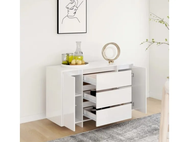vidaXL Sideboard 3 Schubladen Hochglanz-Weiß 120x41x75cm Holzwerkstoff 809617