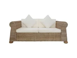 vidaXL 2-Sitzer-Sofa mit Kissen Natur Rattan* Sofas