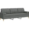 vidaXL Sofa 3-Sitzer mit Zierkissen Dunkelgrau 210 cm Stoff 2158386