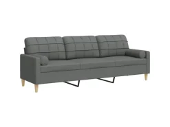 vidaXL Sofa 3-Sitzer mit Zierkissen Dunkelgrau 210 cm Stoff 2158386