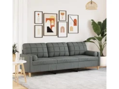 vidaXL Sofa 3-Sitzer mit Zierkissen Dunkelgrau 210 cm Stoff 2158386