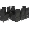vidaXL 9-tlg Garten-Essgruppe mit Kissen Schwarz Poly Rattan Modell 98* Kissenbezüge