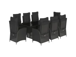 vidaXL 9-tlg Garten-Essgruppe mit Kissen Schwarz Poly Rattan Modell 98* Kissenbezüge