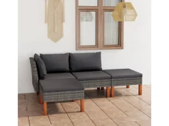 vidaXL 4-tlg Garten-Lounge-Set mit Kissen Poly Rattan Grau Modell 1* Kissenbezüge